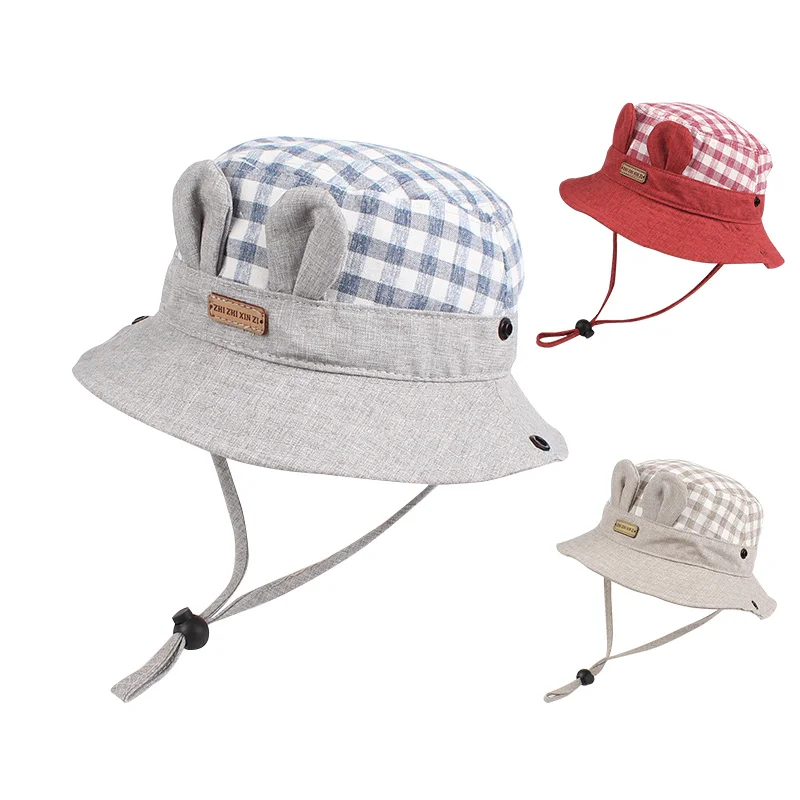 Клетчатая детская шапка для девочек с широкими полями Детская Солнцезащитная