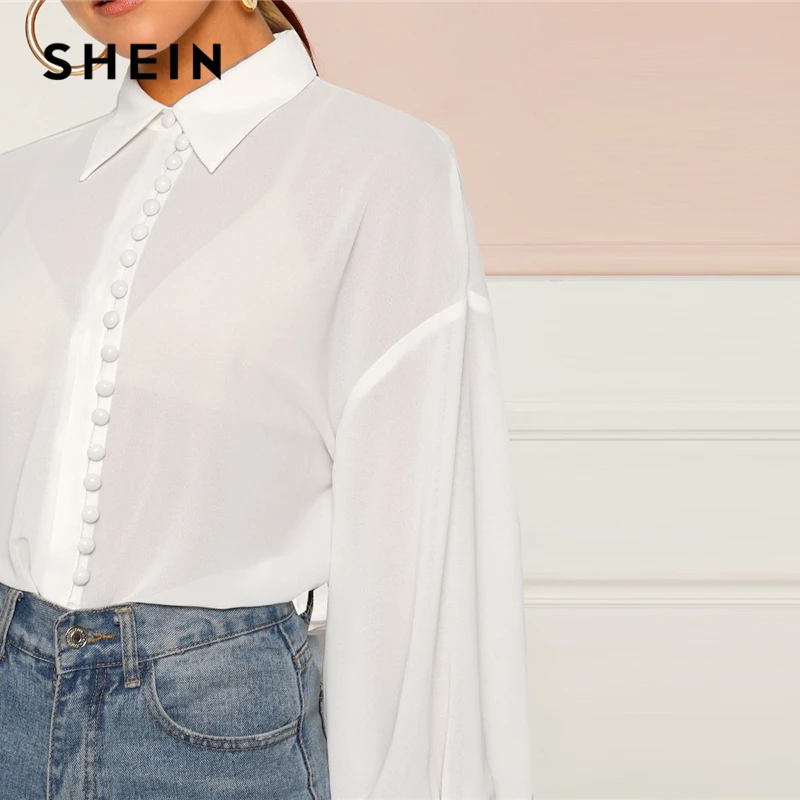 SHEIN Полупрозрачный Топ С Оригинальным Рукавом И Пуговицами, Офисная Блуза С Длинным Рукавом