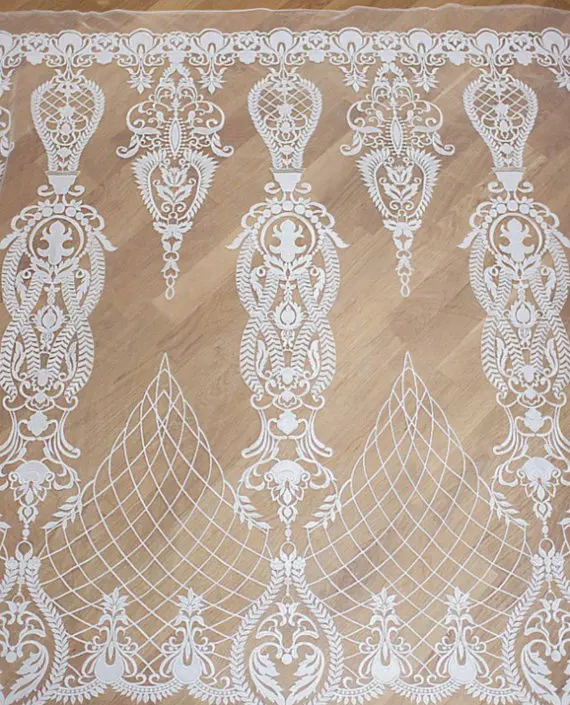 5yards hot popular off white/black high quality milk tulle embroidery fabirc for wedding dress guipure lace fabric | Дом и сад