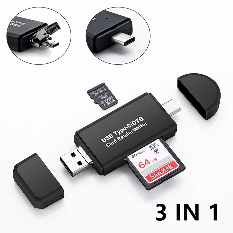 3 in 1 Biaze USB-C кард-ридер USB 2,0 Micro SD TF карты OTG карта памяти адаптер для ПК ноутбуков телефонов Тип C Micro USB SD кард-ридер - Цвет: 3 in 1