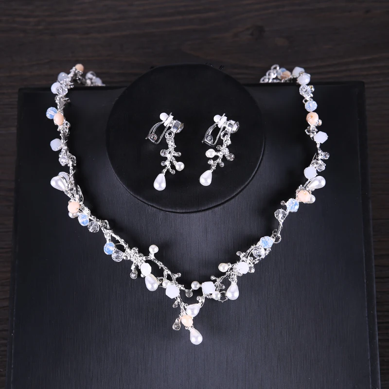 Винтаж свадебные украшения наборы жемчужина Корона Цепочки и ожерелья серьги