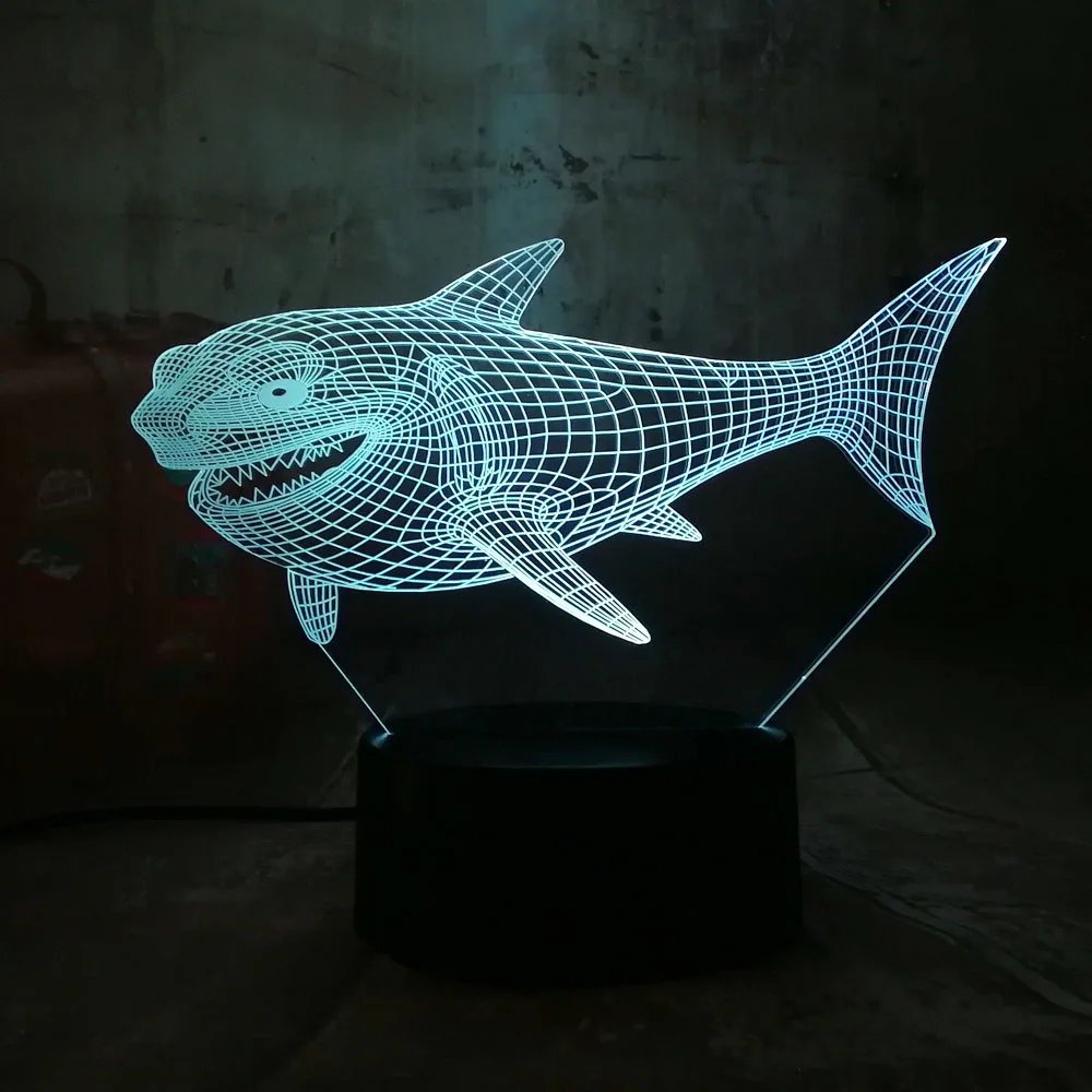 Новый крутой Акулья пасть 3D светодиодный 7 цветов Ночник светильник USB пульт
