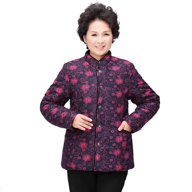 Winter jacket women's middle-aged cotton women's printing large size plus velvet women's cotton clothing new style 2018
