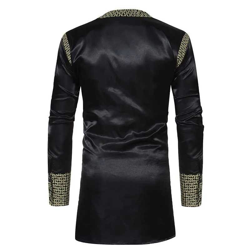 Africa Clothing Traditional Long Sleeved O-Neck Printed T-Shirt Blouse Black Royal Gold African Wind Plus Size M-XXXL | Тематическая