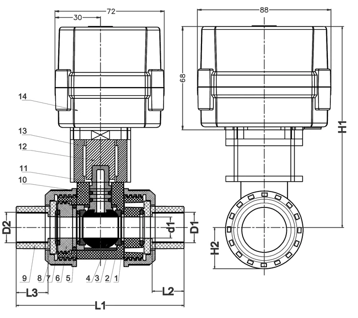 AC110~ 230V пластиковый клапан управления двигателем, DN15 PVC Электрический шаровой клапан с инструкцией