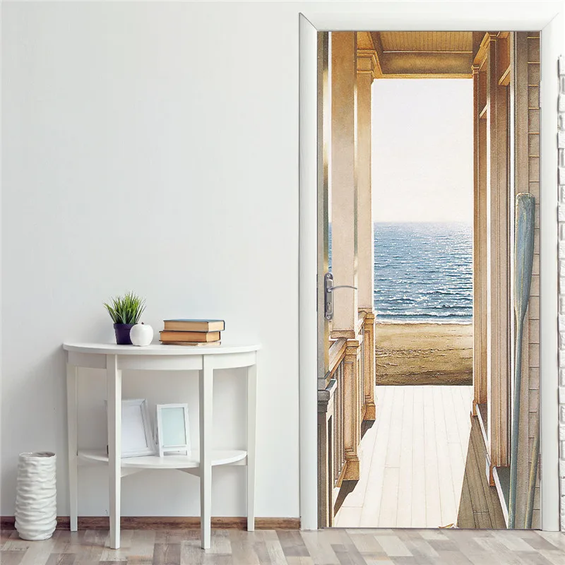 Наклейка на дверь коридор береговая линия ландшафтный плакат для ворот