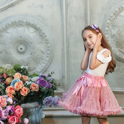 rose pink stars Buenos Ninos/юбка-пачка для девочек пышная шифоновая юбка принцессы из мягкой ткани с оборками Новинка года, 21 цвет, для детей от 2 до 10 лет - Цвет: rose pink stars