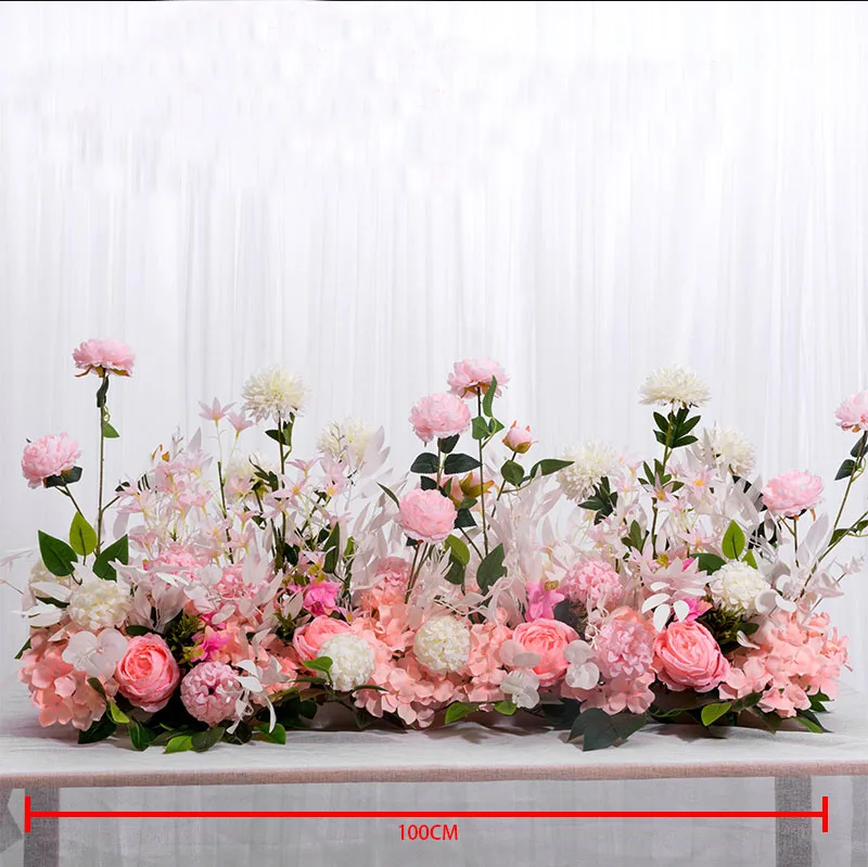 Pink 100cm 50/100 см Европейский искусственный ряд цветов вечерние свадебная АРКА фон Настенный декор расположение de fleurs de mariage Роза пионы помпон - Цвет: Pink 100cm