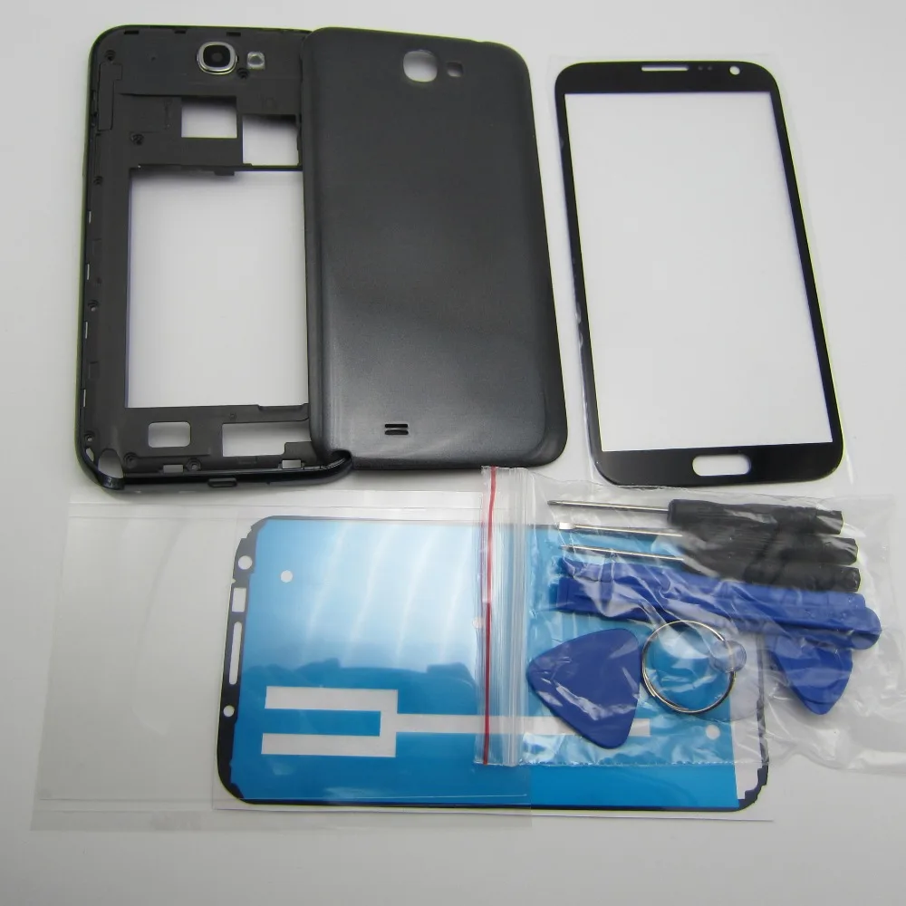 Для samsung Galaxy Note 2 II N7100 полный Корпус чехол запасной Запчасти Переднее стекло +