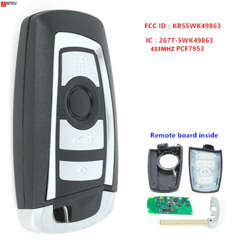 Keyecu Новая деталь с 4 кнопками 434 МГц PCF7953 для BMW серии F CAS4 +/FEM 2011 2012 2013 2014 2015 2016