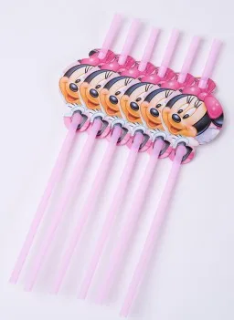 6 pcs straws С Днем Рождения Минни ребенок мальчик душ для женщин и девочек свадебный фестиваль вечерние украшения набор баннер салфетки стакан с соломинкой пластины поставщиков - Цвет: 6 pcs straws