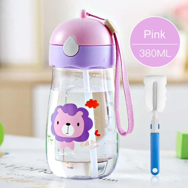 Pink Детская бутылочка для кормления, детская бутылка с соломинкой, переносная веревка, детская чашка BPA, для детей, бутылка для воды - Цвет: Pink