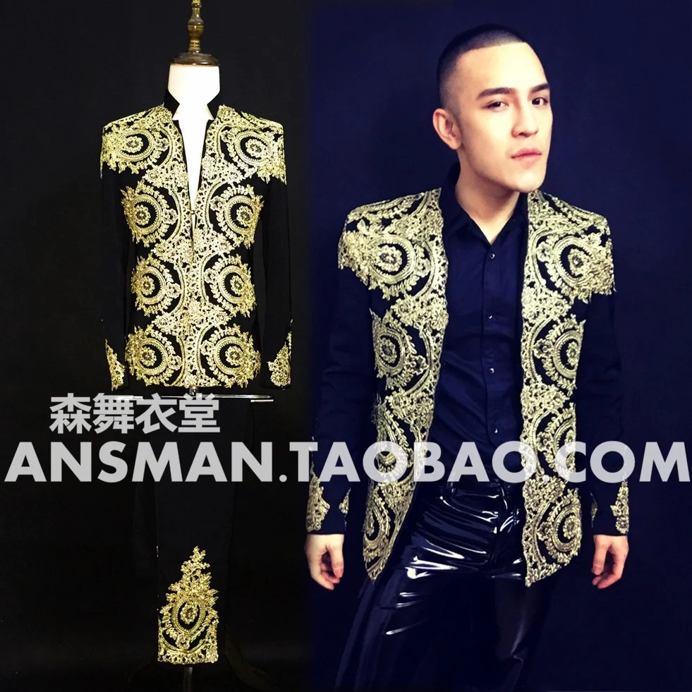 

S-5XL!! 2018 Fashion The male singer and the embroidery suit stage costume