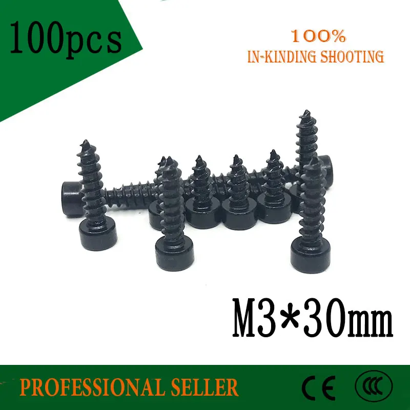 

100pcs M3 X30 Carbon Steel With Black Hexagon Socket Cap Head self tapping screw Model Screw M3*30 mm