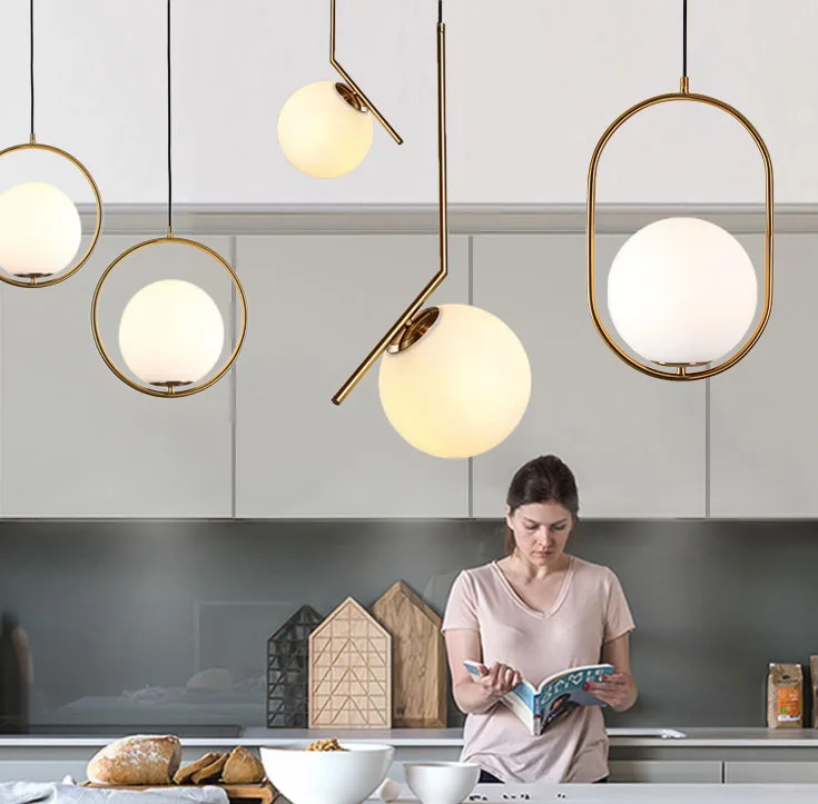 Homhi круглый стеклянный шар подвесной светильник led decoracao кухонный светильник скандинавский дом деко спальня Лофт светильник Золотая комнатная Подвесная лампа