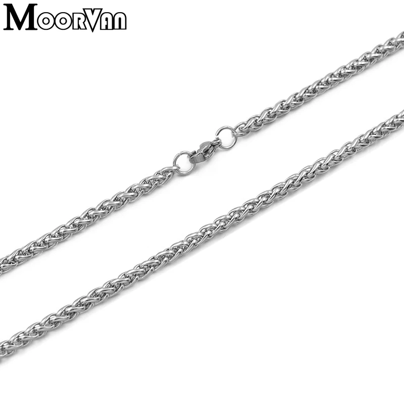 Moorvan, мужское ожерелье, нержавеющая сталь, для мальчиков, ювелирное изделие, 40 см-90 см, плетеное звено, пшеничная цепочка, ожерелье для женщин, панк-рок, байкер, подарок, VN347