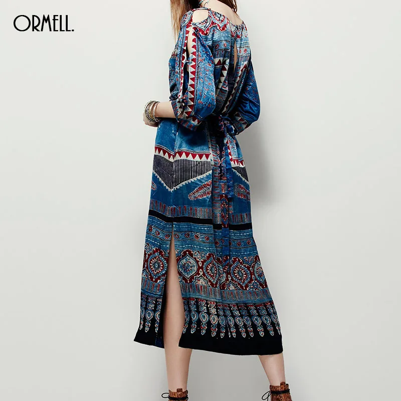 Женское шифоновое платье ORMELL винтажное с геометрическим рисунком и поясом