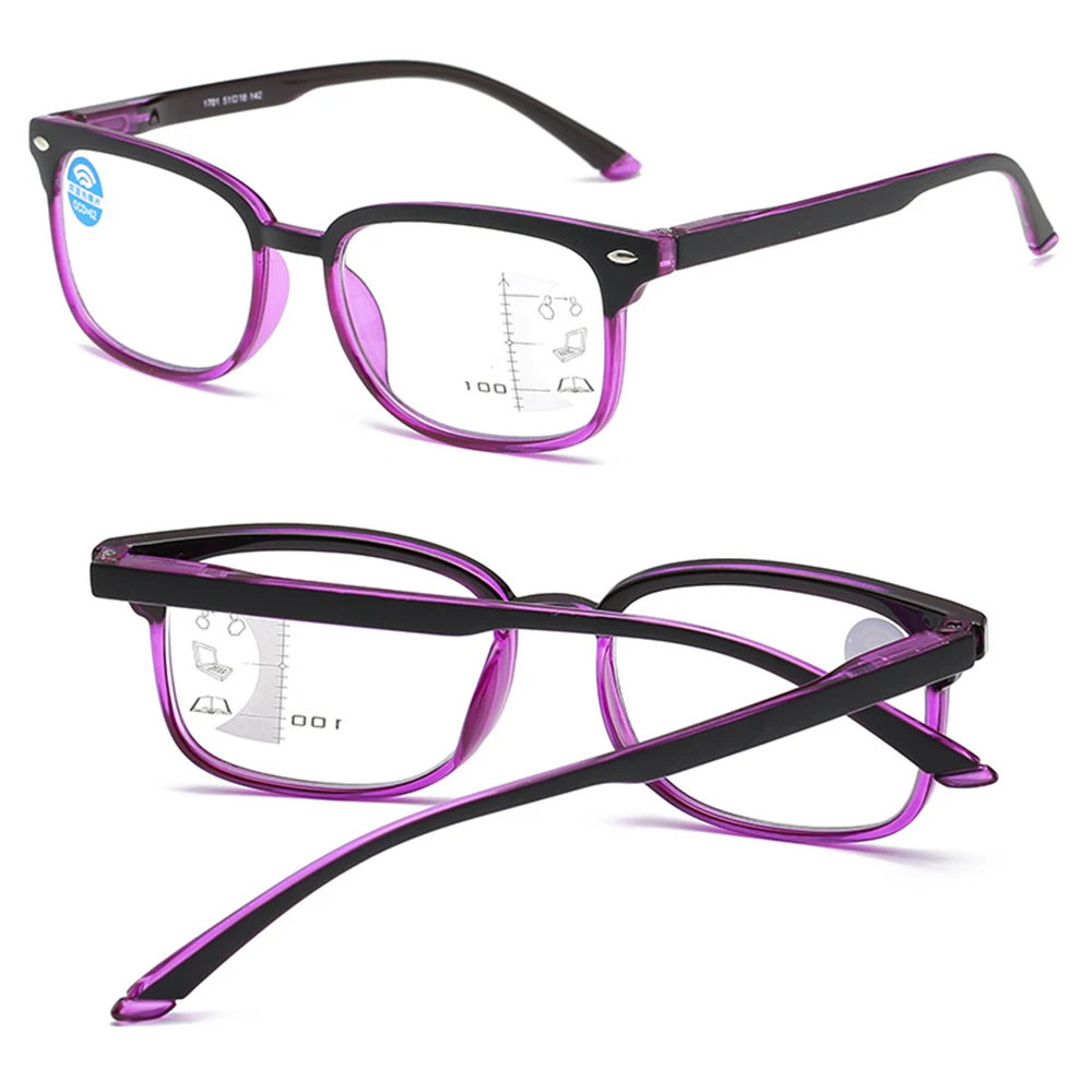 NOMANOV-gafas de lectura multifocales para hombre y mujer, lentes de lectura multifocales progresivas con montura negra y púrpura, ver cerca y lejos, antifatiga, agregar 75 para agregar 350