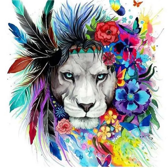 

Colorfull Lion Diamond Painting Cross Stitch Crystal Needlework Rhinestone Plastic Crafts Drawing Painting Children's Birthday