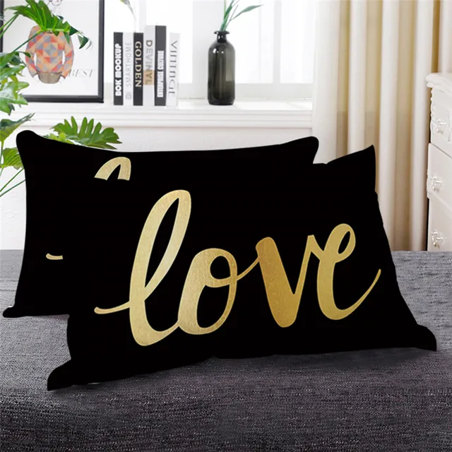 BlessLiving Golden Stylish Down Alternative Bed Pillow Lips Eyelash Black White Bedding Love Letters Print Sleeping Pillows 2