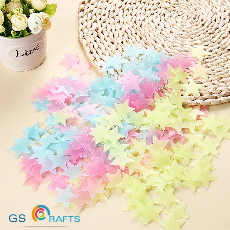100pcs Stars Glow In Dark Luminous Fluorescent Plastic Wall Sticker Home Decor Decal Wallpaper Decorative Special Festival | Дом и сад