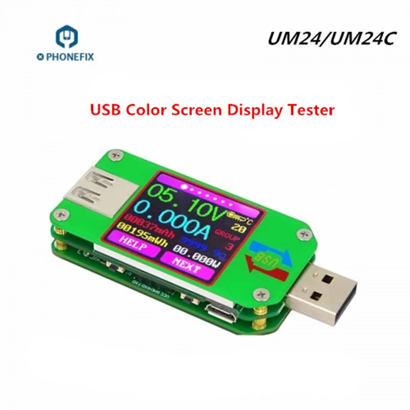 

UM24 UM24C Type-C USB Voltmeter Ammeter Resistance Meter Charging USB Voltage Current Tester Color LCD Display