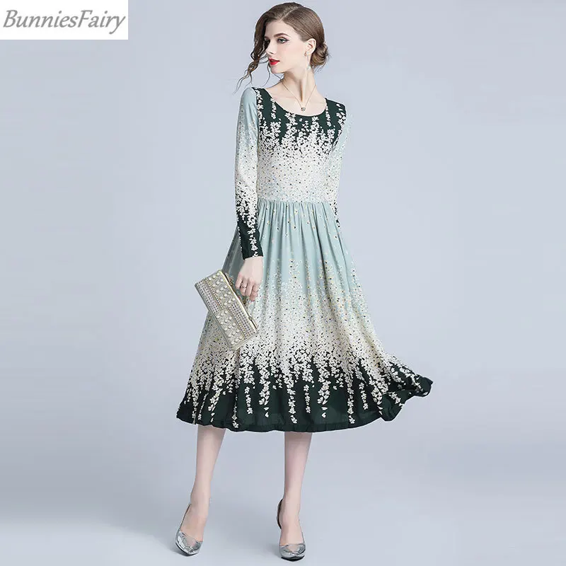 BunniesFairy 2019 весеннее женское платье в стиле Mori Girl зеленый черный цвет цветочный