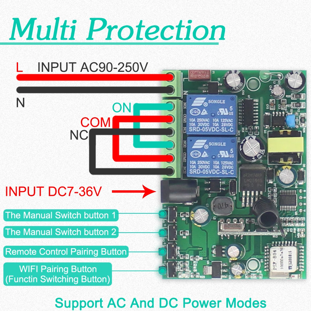 KTNNKG DC12 24V AC90 250V Wi Fi и 433 МГц 10A 2CH реле домашней автоматизации модуль беспроводной