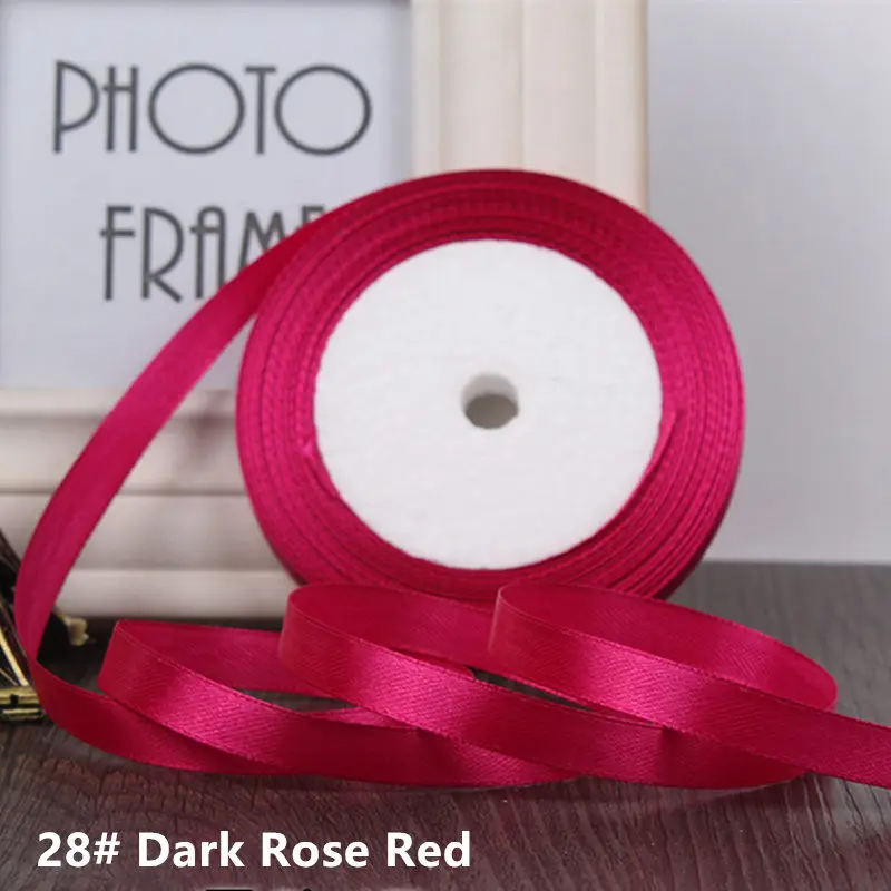 Dark Rose Red 25 ярдов/рулон корсажные атласные ленты для свадьбы рождественской вечеринки украшения wide6mm-40mmDIY ленты для поделок Подарочный материал - Цвет: Dark Rose Red
