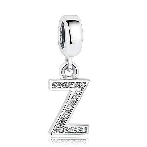 BELAWANG 925 пробы серебряные бусины с буквами, подходят для Pandora, подвески, серебро 925,, кристалл, алфавит, A-Z, подвеска с буквами - Цвет: Z