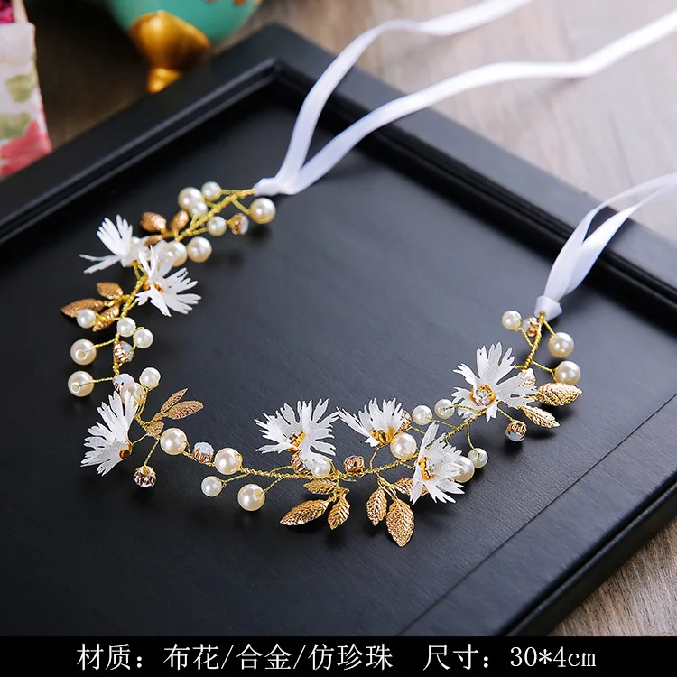 Candy house natural wind bride wedding decorations Baroque golden leaf soft head ornament pearl hair headband | Украшения и