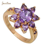 new 2021 glaring fashion jewelry purple cubic zirconia gold flower rings for women size 5 5 5 75 6 5 6 75 7 5 r353