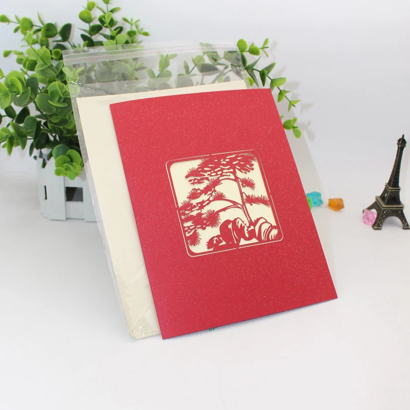 3D Ручная работа в китайском стиле Зеленая сосна и кипарисовая бумага приглашение