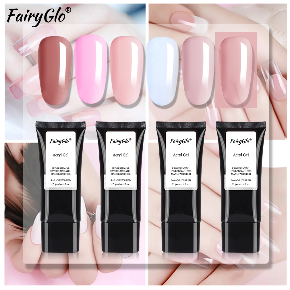 FairyGlo 30 мл, акриловый полигель, быстрое удлинение, Гель-лак, прозрачный, розовый, телесный, для ногтей, УФ, строительный гель, камуфляж, для дизайна ногтей, полигель
