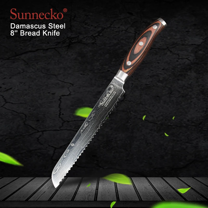 SUNNECKO Высокое качество 8 &quotнож для хлеба Дамасская резка кухонные ножи японский