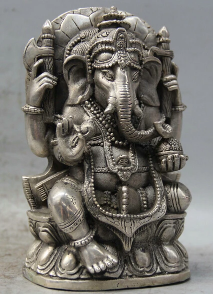 6 &quotТибет Тибетский Серебро Ганеш Господь Ганеша слон Бог статуя Будды