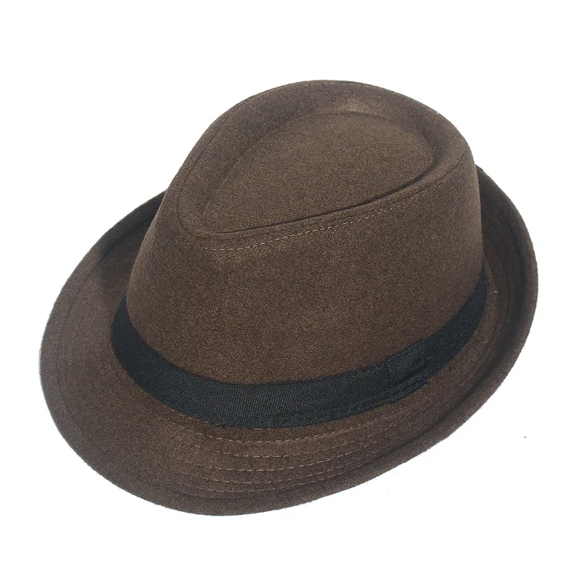 Gray Black Fedora Hat Classical Wide Brim Hat Men Solid Men's Dad Vintage Top Jazz Hat Autumn Winter Bowler Sombrero Felt Cap - Цвет: E