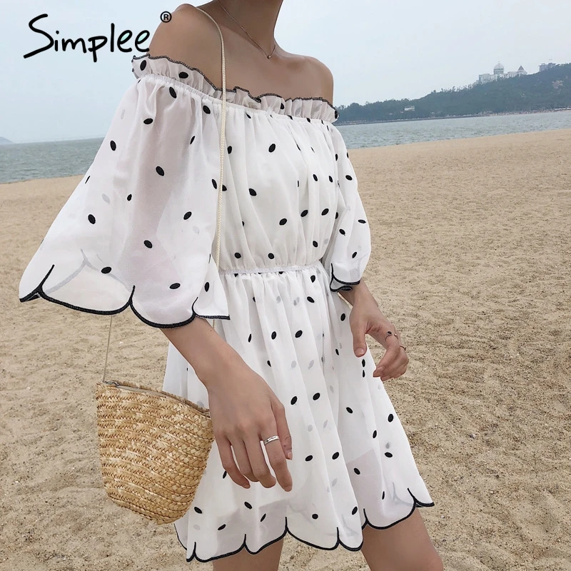 Simplee горошек шифоновый с открытыми плечами комбинезон женский рюшами резинкой в