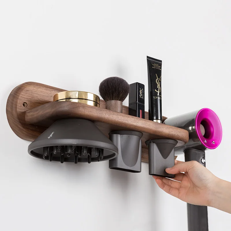 Nordic Wood Hair Dryer Holder Wall-mounted Rack Bathroom Storage Organizer image 4