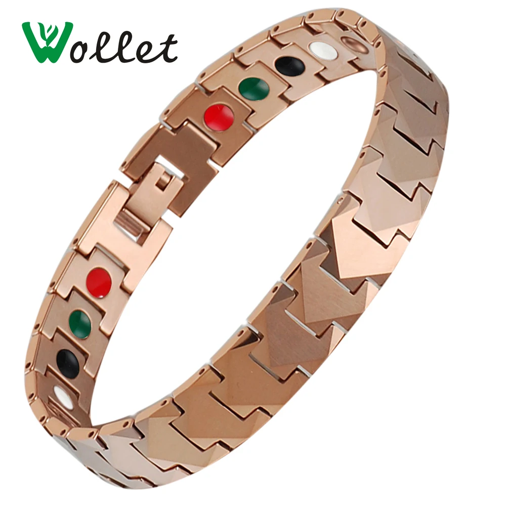 

Wollet Jewelry Mens Energy Bracelet Magnet And Germanium Infrared Negative Ion Tourmaline Rose Gold Color Tungsten Bracelets