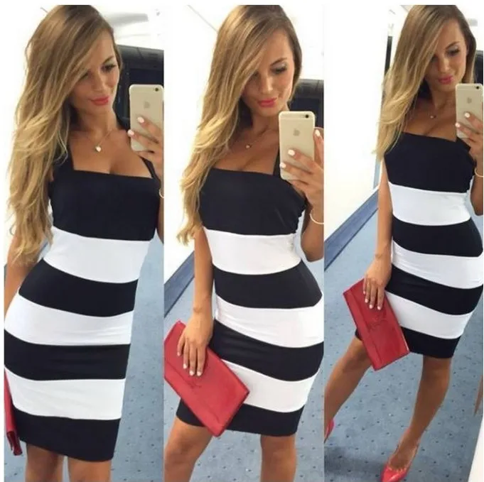 OL Летнее платье женское сексуальное модное платье-карандаш черно-белое