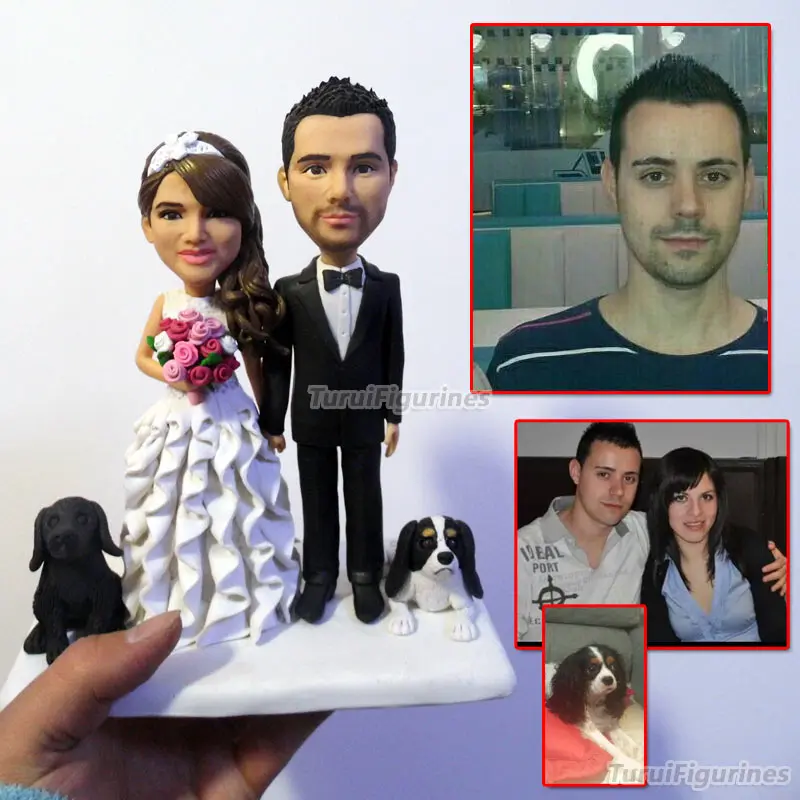 bobblehead custom Wedding Cake Topper Statue with two dog Custom Bride Groom Stablemate animal personalised | Дом и сад