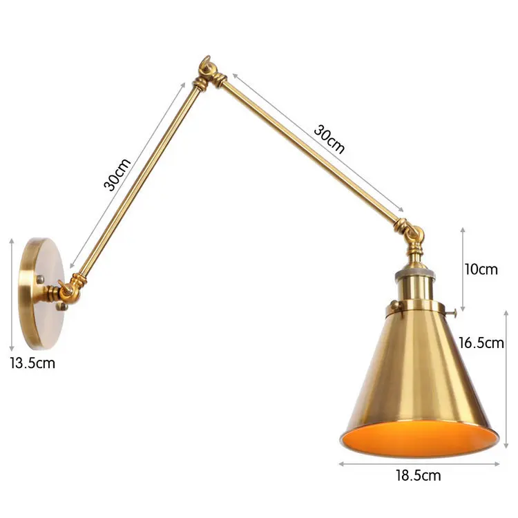 Античный регулируемый настенный светильник бра Железный Лофт ретро Wandlamp Спальня Крытый светодиодный рядом с лампой промышленные настенные светильники черный медный - Цвет абажура: B3