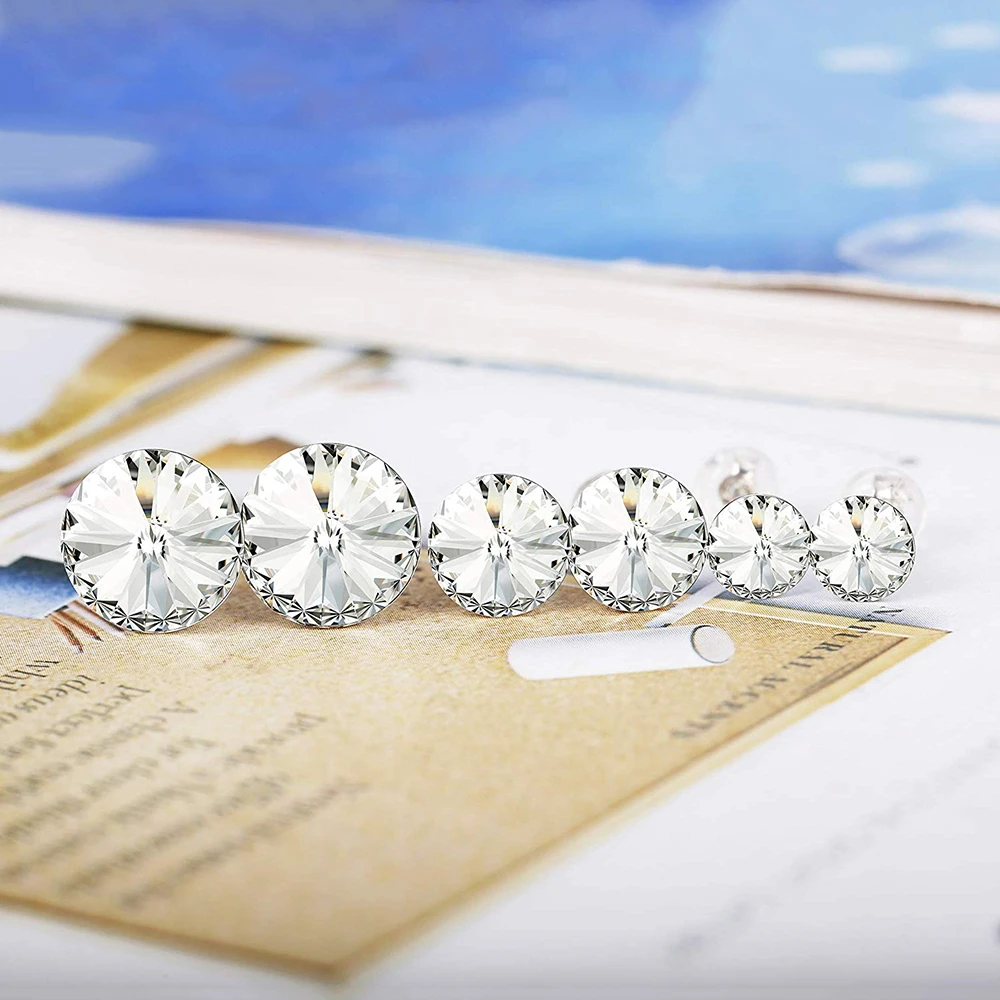 3 пары классические круглые серебряные серьги-гвоздики кристаллы от Swarovski пирсинг для женщин вечерние свадебные горный хрусталь неделя ювелирные изделия