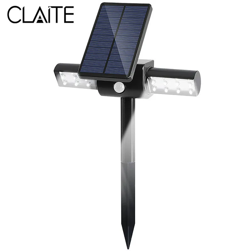 CLAITE LED Солнечный наружный водонепроницаемый газонный прожектор 24LED PIR датчик