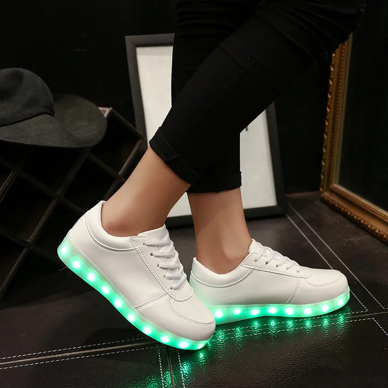 7 Colors LED Luminous Men high top casual shoes Shoes For Adults USB Charging Lights Black White | Обувь