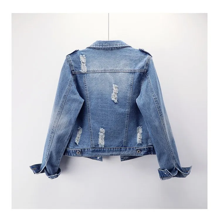 Женская джинсовая куртка с длинным рукавом повседневная приталенная отложным