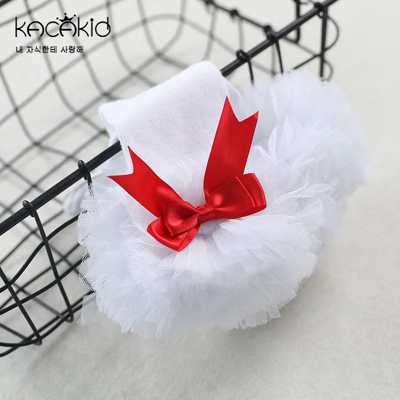 with red bownot Kacakid/Официальный магазин, высокие носки для маленьких девочек высокие носки с цветочным рисунком и бантом для маленьких девочек детские кружевные носки принцессы с оборками для маленьких девочек, Ka1255 - Цвет: with red bownot