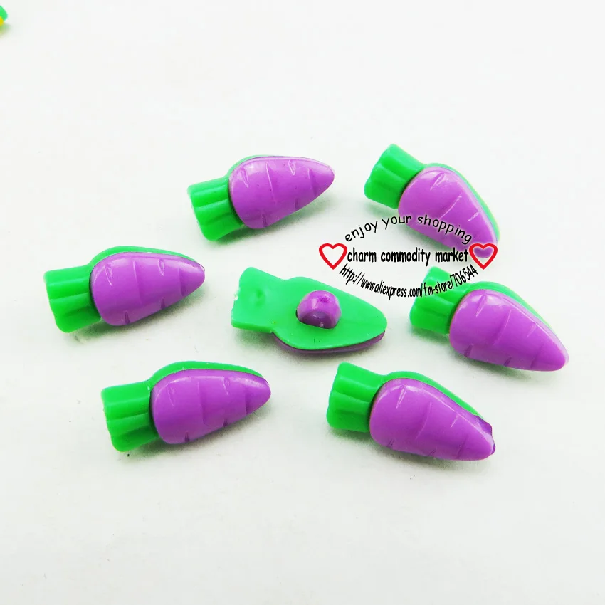 Purple 50 шт. смешанные пуговицы в виде морковки, украшения, пластиковые игрушки, пальто, сапоги, швейная одежда, аксессуары для детей, мультфильм, сделай сам, пуговицы, P-172G - Цвет: Purple