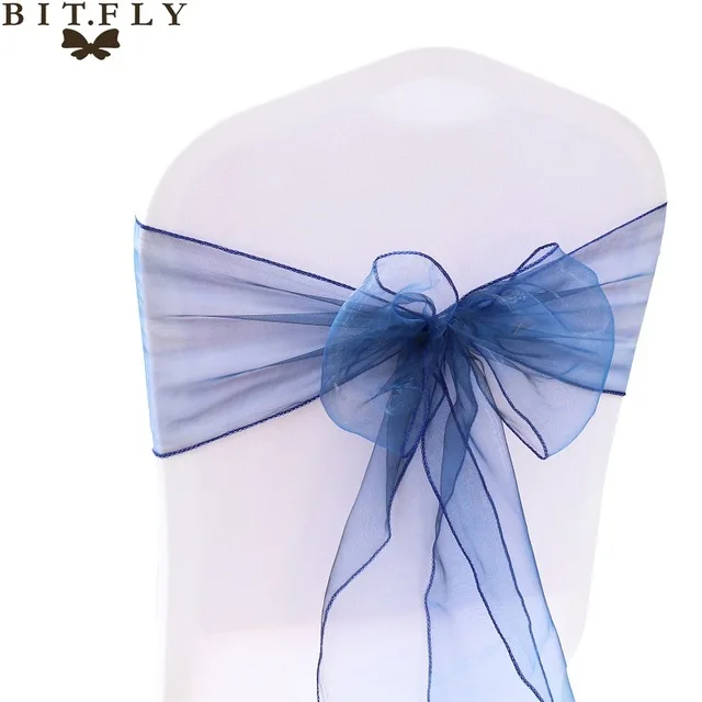 Navy Blue BIT. FLY, 200 шт./лот, органза, прозрачная ткань, высокое качество, пояс для стула, бант для свадьбы, банкета, события, украшение стула, принадлежности - Цвет: Navy Blue